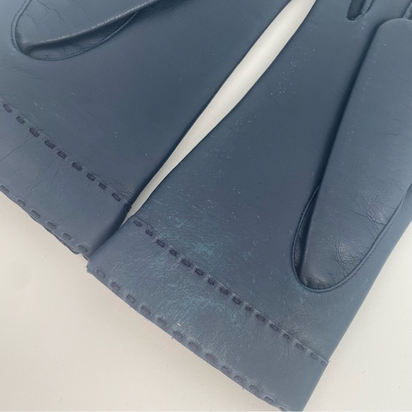 $2FOR$30 Vintage Navy Blue Thick Leather Gloves With Satin Lining - Picture 8 of 12